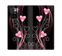 Housse Cuir Portefeuille Pour Xiaomi Redmi 10 Amour Coeur Rose Montant Sur Noir