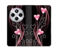 Housse Cuir Portefeuille Pour Xiaomi Redmi 14c 4g Amour Coeur Rose Montant Sur Noir