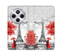 Housse Cuir Portefeuille Pour Xiaomi Redmi 14c 4g Voyage France Paris Rouge