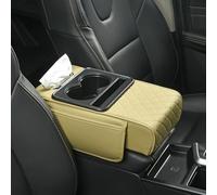 Housse d'accoudoir automobile avec rembourrage en mousse à mémoire de forme et porte-gobelet, conçue pour s'adapter à la plupart des consoles centrales de voiture pour améliorer le confort (beige)
