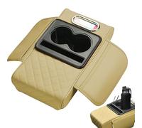Housse D'Accoudoir Console Centrale Cuir Voiture pour Tiguan R Line Edition 2020-2025, Coussin Protection Accessoire avec Porte-gobelet/Boîte Mouchoirs/Sac Rangement, C/Beige