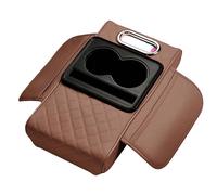 Housse D'Accoudoir Console Centrale Cuir Voiture pour Tiguan R Line Edition 2020-2025, Coussin Protection Accessoire avec Porte-gobelet/Boîte Mouchoirs/Sac Rangement, F/Brown