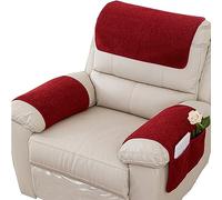 Housse d'accoudoir de canapé et antidérapante, Housse D'appui-tête pour Housse De Bras De Fauteuil Inclinable, Housse De Fauteuil, Protection De Meubles avec Poches (Vin Rouge,2 Places (4 PièCes))