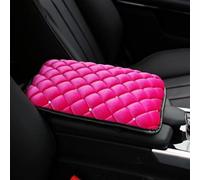 Housse d'accoudoir de voiture, 29 x 21 cm, en daim peluche avec ornement de diamant, coussin confortable d'hiver, base antidérapante, convient à la plupart des véhicules d'intérieur Dr, rose rouge