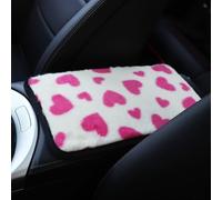 Housse d'accoudoir de voiture en peluche, motif cœur lapin, coussin de console centrale, protection intérieure chaude et douce - pour l'hiver, s'adapte à la plupart des véhicules, mignon (rose rouge)