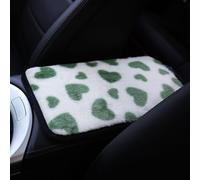 Housse d'accoudoir de voiture en peluche, motif cœur lapin, coussin de console centrale, protection intérieure chaude et douce - pour l'hiver, s'adapte à la plupart des véhicules, mignon (vert)