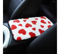 Housse d'accoudoir de voiture en peluche, motif cœur lapin, coussin de console centrale, protection intérieure chaude et douce - pour l'hiver, s'adapte à la plupart des véhicules, mignon (rouge)
