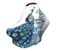 Housse d'allaitement motif floral paon - Couverture complète à 360° - Plumes - Boho - Écharpe extensible pour l'allaitement et le siège de voiture - Convient à la plupart des poussettes et landaus