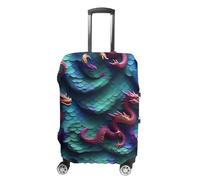 Housse de bagage à main 3D avec écailles de dragon magique pour bagages, approuvée par la TSA - Housse de protection élastique anti-rayures et lavable - Convient aux valises de 48,3 à 76,2 cm, Blanc