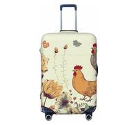 Housse de bagage de voyage anti-rayures - Housse de protection élastique épaisse - Lavable - Housses de bagages poules et papillons volants parmi les fleurs - Convient aux bagages de 45,7 à 81,3 cm