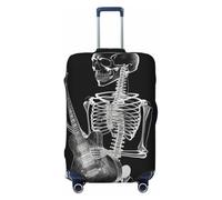 Housse de bagage de voyage anti-rayures - Housse de protection élastique épaisse - Lavable - Motif crâne abstrait - Squelette pour jouer de la guitare - Convient aux bagages de 45,7 à 81,3 cm, Noir