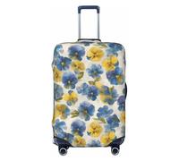 Housse de bagage de voyage élastique à motif de pensées aquarelles en bleu doux et jaune, résistant à la poussière et aux rayures, pour valise de 55,9 à 61 cm