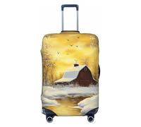 Housse de bagage de voyage élastique avec motif paysage enneigé et vieille grange - Résistant à la poussière et aux rayures - Pour valises de 55,9 à 61 cm