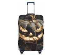 Housse de bagage de voyage élastique en marbre noir gravé citrouille d'Halloween résistant à la poussière et aux rayures pour valise de 55,9 à 61 cm