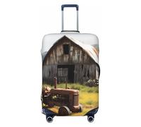 Housse de bagage de voyage pour valise, approuvée TSA, lavable, élastique, vieille grange en bois avec tracteur rouillé, housse de bagage anti-rayures pour bagages de 55,9 à 61 cm, Noir , S