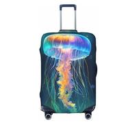 Housse de bagage décorative avec fermeture éclair dissimulée - Anti-rayures et anti-poussière - Motif méduses et océans, blanc, Small