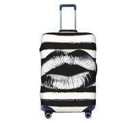 Housse de bagage élastique avec fermeture éclair invisible Motif lèvres imprimées en noir et blanc, Noir , XL(29-32inch suitcase), Valise