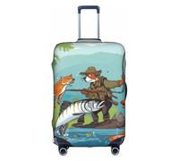 Housse de bagage élastique lavable et résistante aux rayures Motif poissons sauvages chasseurs 01, blanc, Large
