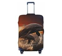Housse de bagage élastique pour voyage - Silhouette de deux dauphins sautant - Housse de protection tendance pour valise épaisse - Housse de bagage anti-poussière - Convient aux bagages de 45,7 à 81,3