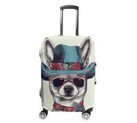 Housse de bagage pour chihuahua portant un chapeau - Approuvée par la TSA - Élastique et lavable - Anti-rayures - Convient aux valises de 48 à 76,2 cm (), Blanc, XL