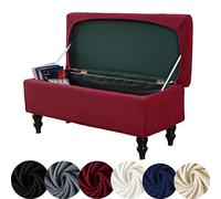 Housse de banc de rangement extensible rectangulaire en tricot jacquard pour pouf de rangement rectangulaire pliable, repose-pieds lavable avec bandes élastiques, rouge, taille S