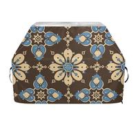 Housse de barbecue d'extérieur à dessus plat à motif floral bleu sur marron de 165,1 cm, imperméable, robuste, grande housse avec cordon de serrage réglable pour protéger de la poussière et du vent