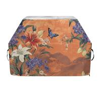 Housse de barbecue en terre cuite avec cordon de serrage réglable pour protéger de la poussière et du vent - 165 cm - Motif fleurs et papillons