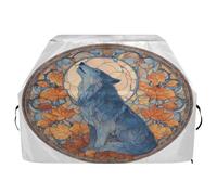 Housse de barbecue imperméable de qualité supérieure - Résistante à la décoloration - Convient aux barbecues d'une largeur allant jusqu'à 63,5 cm - Représentation d'un loup bleu dans un cercle avec un