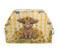 Housse de barbecue imperméable de qualité supérieure - Résistante à la décoloration - Convient aux barbecues d'une largeur allant jusqu'à 63,5 cm - Bébé vache des Highlands assis parmi des tournesols