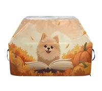 Housse de barbecue imperméable de qualité supérieure - Résistante à la décoloration - Convient aux barbecues d'une largeur allant jusqu'à 63,5 cm - Dans un joyeux poméranien sorti la tête d'un livre