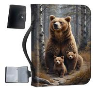 Housse de bible en cuir synthétique avec poignée et poches, étui de bible de grande capacité, résistant à l'eau avec porte-cartes bonus, cadeau chrétien pour homme et femme, famille d'ours