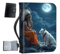 Housse de bible en cuir synthétique avec poignée et poches, étui de bible de grande capacité, résistant à l'eau avec porte-cartes bonus, cadeau chrétien pour homme et femme, amérindien et loup