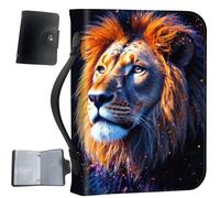 Housse de bible en cuir synthétique avec poignée et poches, sac de rangement de grande capacité, résistant à l'eau avec porte-cartes bonus, cadeau chrétien pour homme et femme, lion majestueux