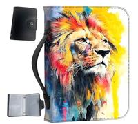 Housse de bible en cuir synthétique avec poignée et poches, sac de rangement de grande capacité, résistant à l'eau avec porte-cartes bonus, cadeau chrétien pour homme et femme, lion coloré
