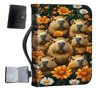 Housse de bible en cuir synthétique avec poignée et poches, sac de rangement de grande capacité, résistant à l'eau avec porte-cartes bonus, cadeau chrétien pour homme et femme, Capybaras en fleurs