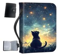 Housse de bible en cuir synthétique avec poignée et poches, sac de rangement de grande capacité, résistant à l'eau avec porte-cartes bonus, cadeau chrétien pour homme et femme, chat noir ciel