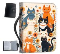 Housse de bible en cuir synthétique avec poignée et poches - Sac de rangement de grande capacité résistant à l'eau avec porte-cartes bonus, cadeau chrétien pour homme et femme, famille de chats