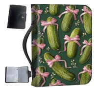 Housse de bible en cuir synthétique avec poignée et poches, sac de rangement de grande capacité, résistant à l'eau avec porte-cartes bonus, cadeau chrétien pour homme et femme, motif cornichon