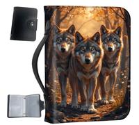 Housse de bible en cuir synthétique avec poignée et poches, sac de rangement de grande capacité, résistant à l'eau avec porte-cartes bonus, cadeau chrétien pour homme et femme, trois loups