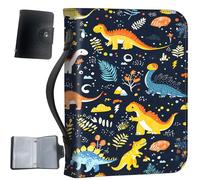 Housse de bible en cuir synthétique avec poignée et poches, sac de rangement de grande capacité, résistant à l'eau avec porte-cartes bonus, cadeau chrétien pour homme et femme, dinosaure mignon