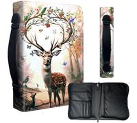 Housse de bible pour bibles de 24,1 x 17 cm - Cuir PU imperméable avec fermeture éclair, poignée et porte-stylo - Cadeau chrétien pour homme et femme, un beau cerf