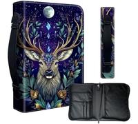 Housse de bible pour grandes bibles imprimées et d'étude de 24,1 x 17 cm - Cuir PU imperméable avec fermeture éclair, poignée et porte-stylo - Cadeau chrétien pour homme et femme, cerf mystique et