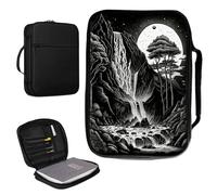 Housse de bible pour homme et femme en cuir synthétique avec poignée et poche zippée pour étude de bible de taille standard et grande 27,7 x 19,8 x 4,8 cm - Montagne arbre lune