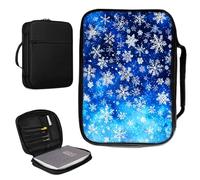 Housse de bible pour homme et femme en cuir synthétique avec poignée et poche zippée pour études bibles de taille standard et grande 27,7 x 19,8 x 4,8 cm - Bleu neige