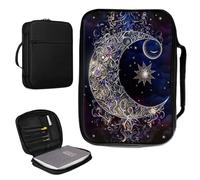 Housse de bible pour homme et femme en cuir synthétique avec poignée et poche zippée pour études bibles de taille standard et grande 27,7 x 19,8 x 4,8 cm - Lune violette