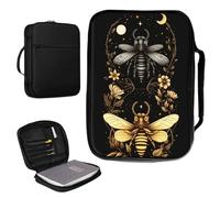 Housse de bible pour homme et femme en cuir synthétique avec poignée et poche zippée pour études bibles de taille standard et grande 27,7 x 19,8 x 4,8 cm - Motif papillon de nuit, lune et soleil