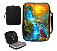 Housse de bible pour homme et femme en cuir synthétique avec poignée et poche zippée pour études bibles de taille standard et grande 27,7 x 19,8 x 4,8 cm - Oiseaux de coucher de soleil de montagne