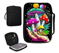 Housse de bible pour homme et femme en cuir synthétique avec poignée et poche zippée pour études de bible de taille standard et grande 27,7 x 19,8 x 4,8 cm - Planète champignon