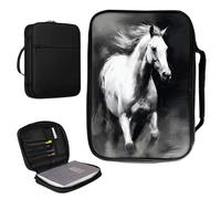 Housse de bible pour homme et femme en cuir synthétique avec poignée et poche zippée pour études de bible de taille standard et grande 27,7 x 19,8 x 4,8 cm - Cheval qui court