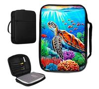 Housse de bible pour homme et femme en cuir synthétique avec poignée et poche zippée pour études de bible de taille standard et grande 27,7 x 19,8 x 4,8 cm - Tortue de mer